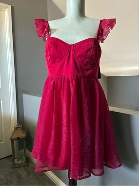 Le Lis Red Ruffle Mia Corset Dress Size Medium NWT